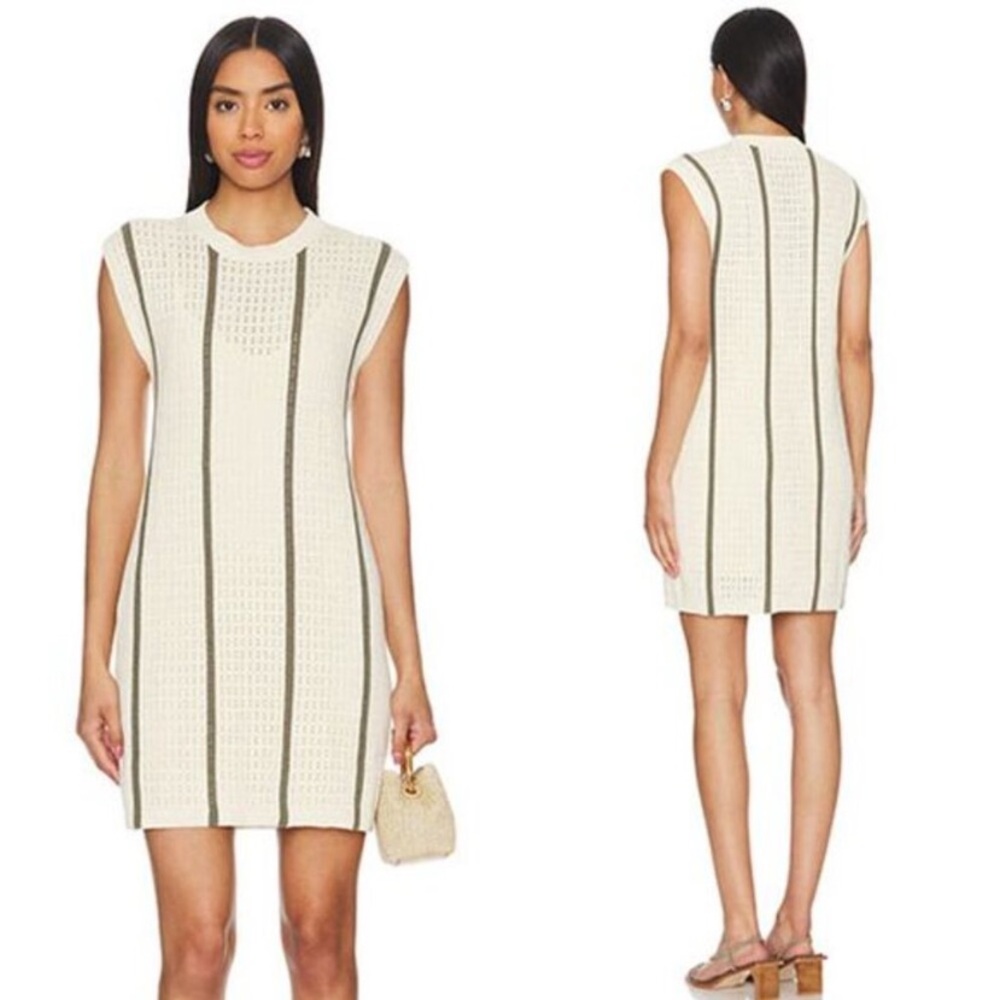 Anine Bing Lanie Mini Dress Women's Ivory and Army Green Stripe Size: Small
